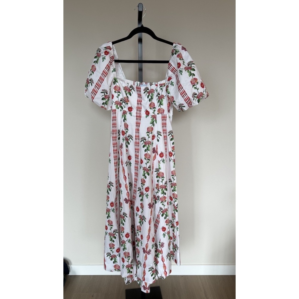 Hill House Home The Matilda Dress Red Shell Vine Stripe Size XS CottageCore sun - Picture 2 of 4